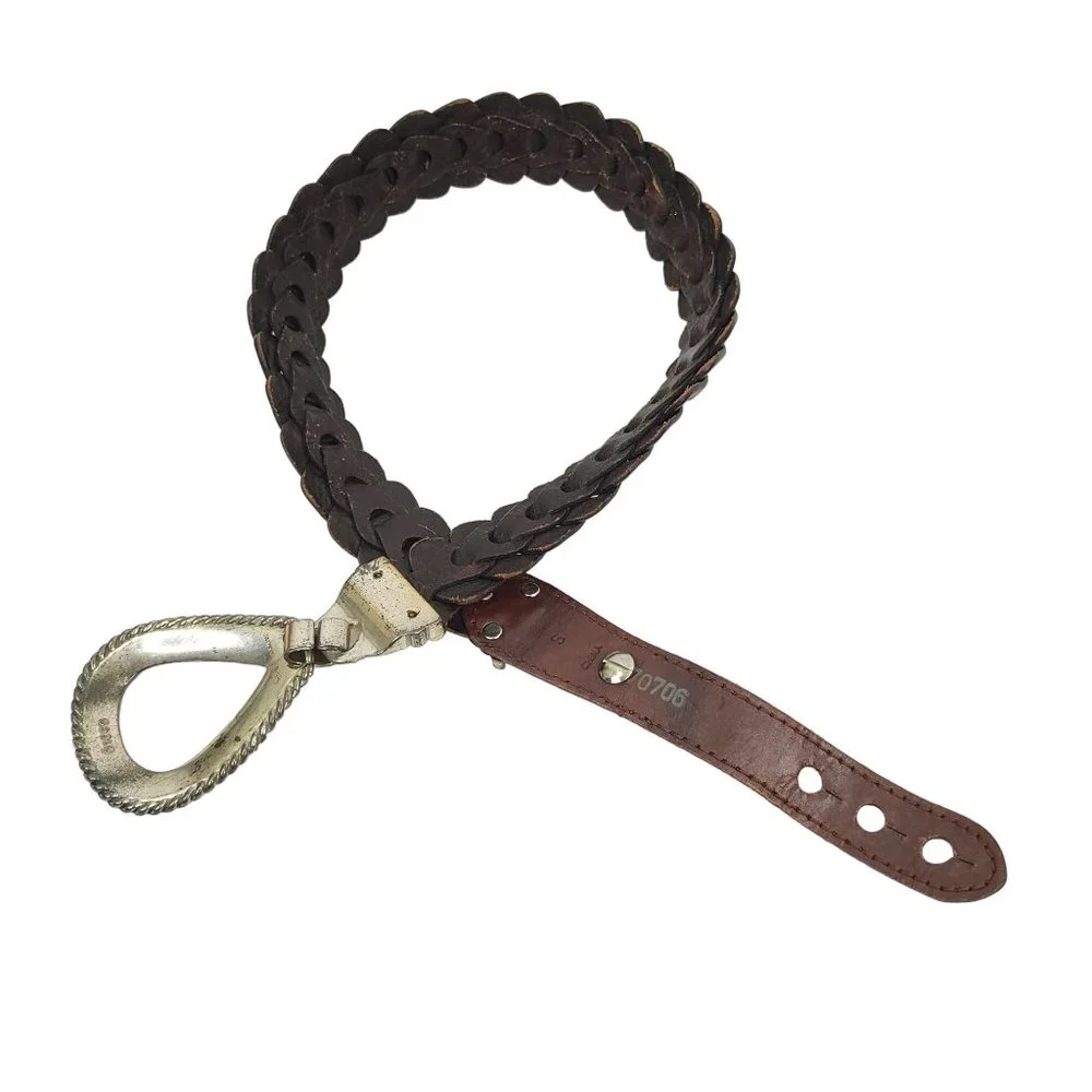 Braided Brown Leather Belt Vintage R.O.C. Womens Sz S Western Silver Tone Buckle
